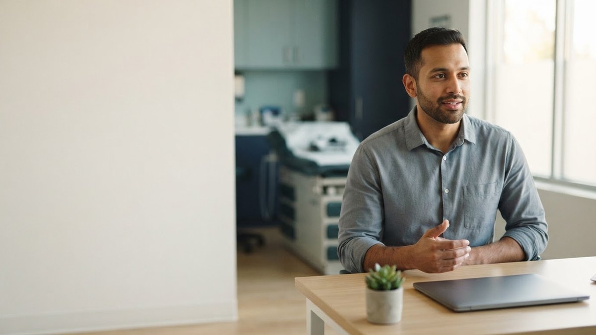 A clinician in conversation during a consultation