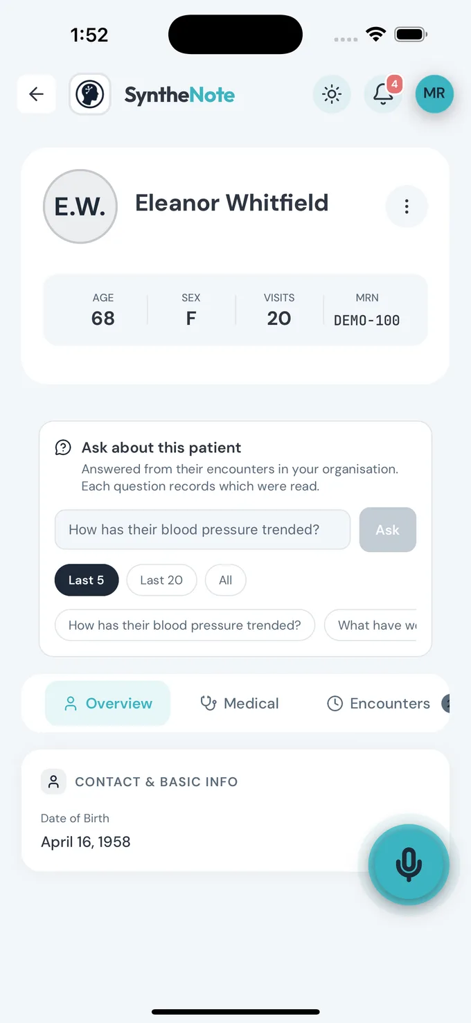 Ask About the Patient in the SyntheNote app