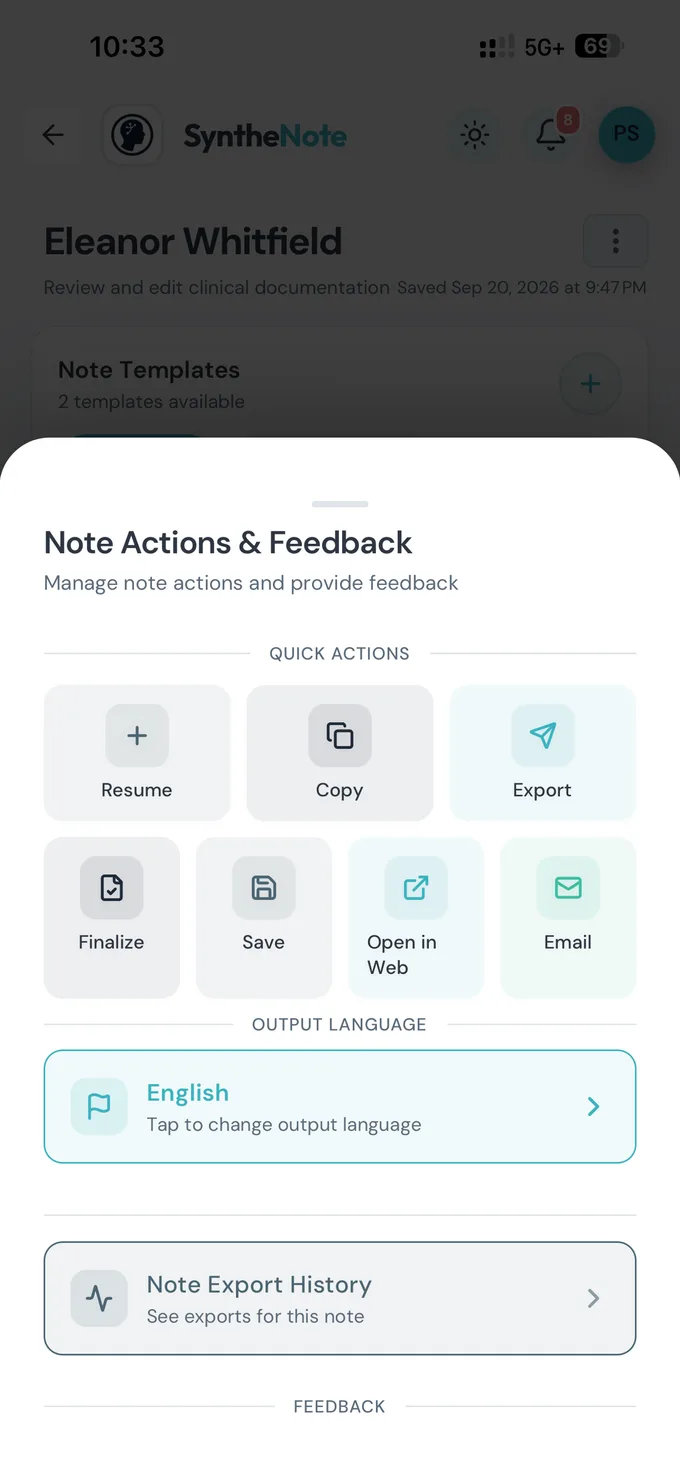 Export & Interoperability in the SyntheNote app
