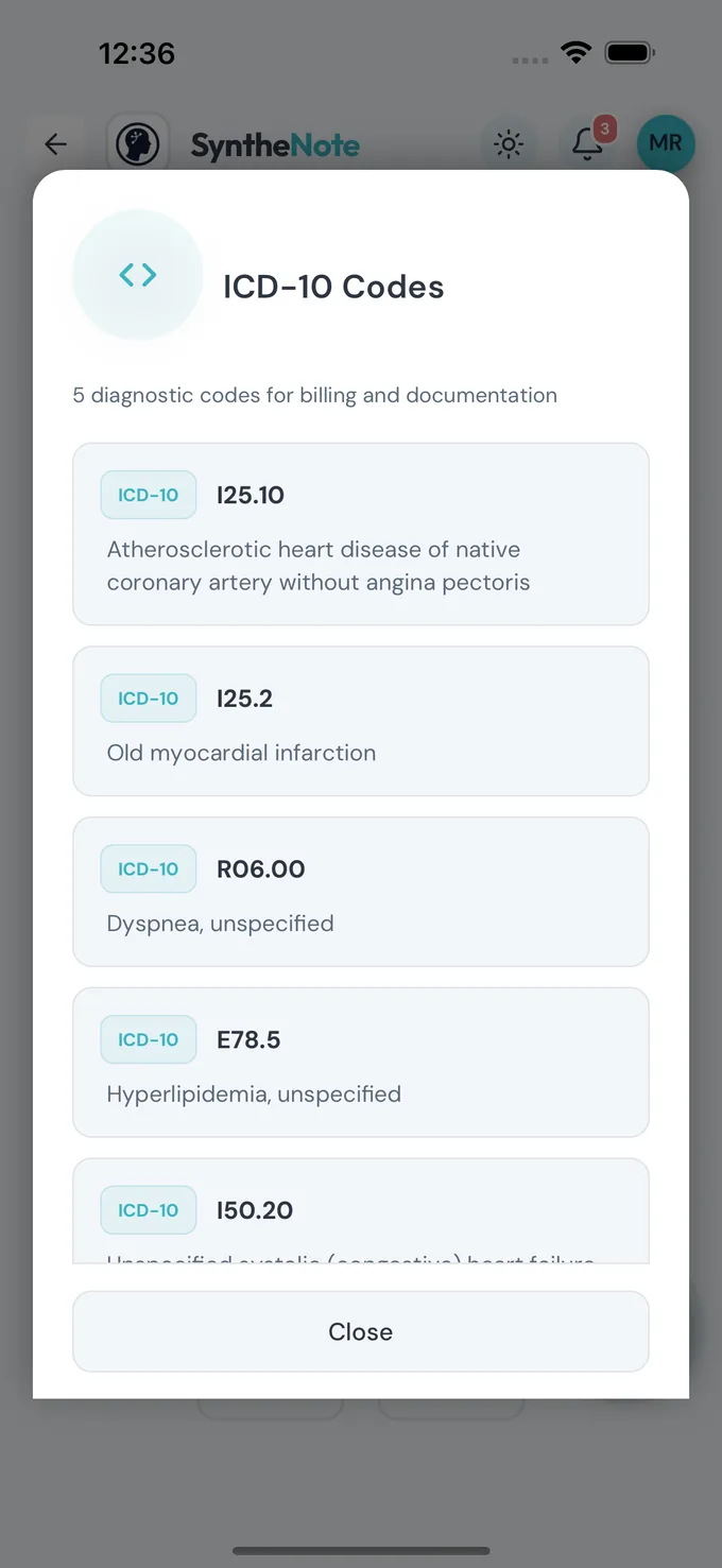 Billing & Coding Assistant in the SyntheNote app