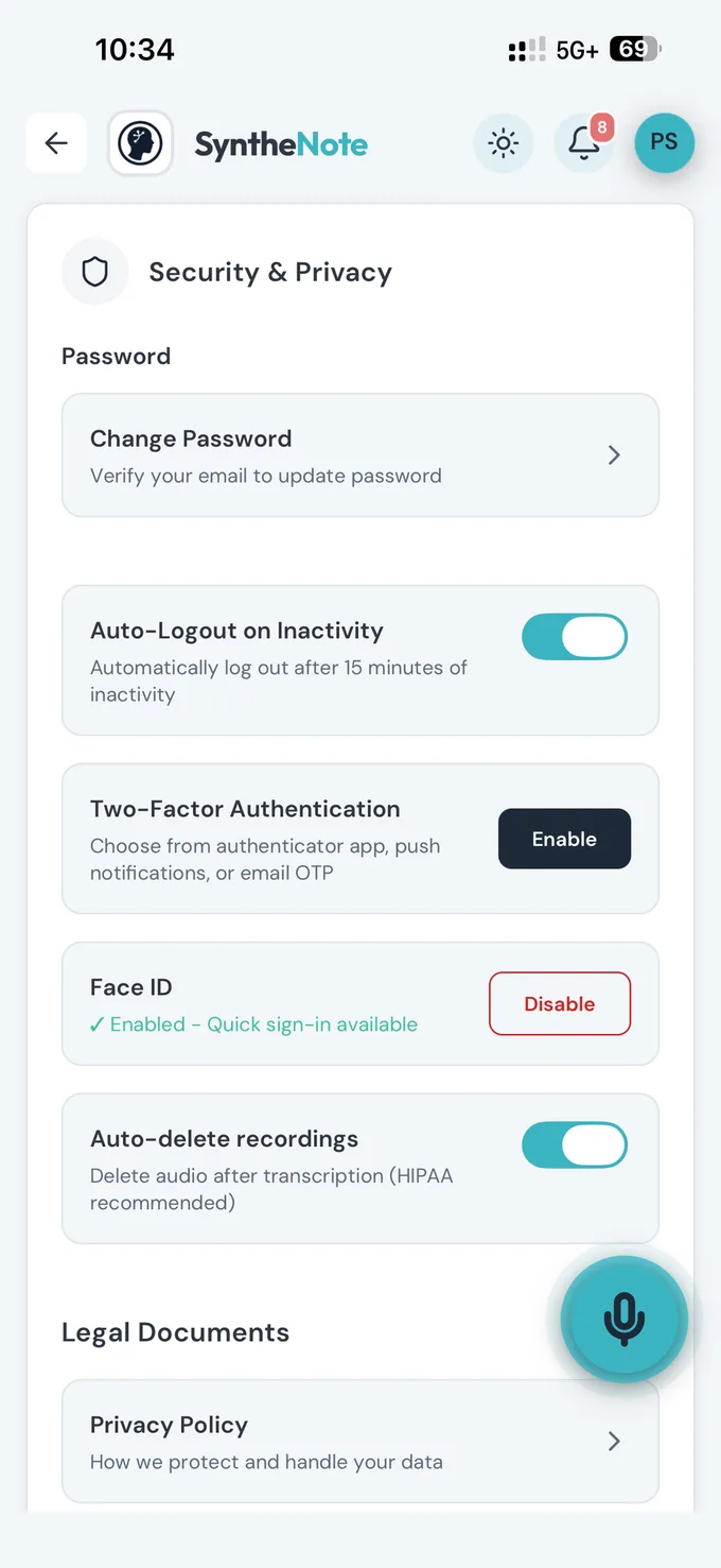 Security & Compliance in the SyntheNote app