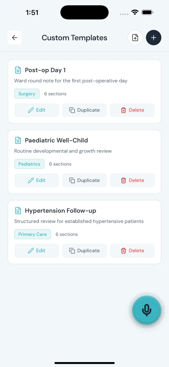 The specialty template picker in SyntheNote